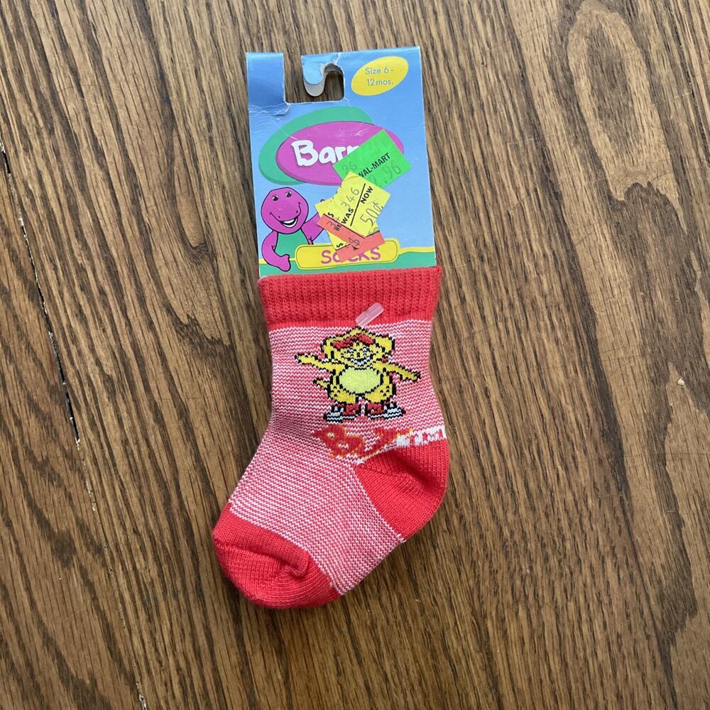 Vintage Barney Baby Socks Character Socks B.J. Size 6-12 Months New Old Stock